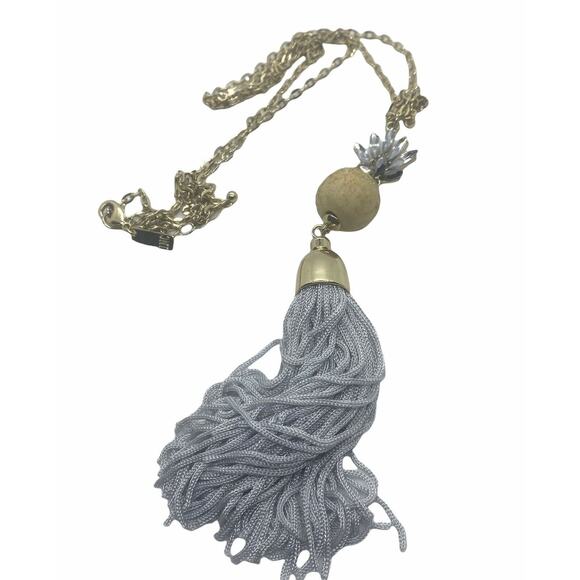 INC Gold Tone Blue Tassel & Rhinestone  Necklace - Picture 5 of 5